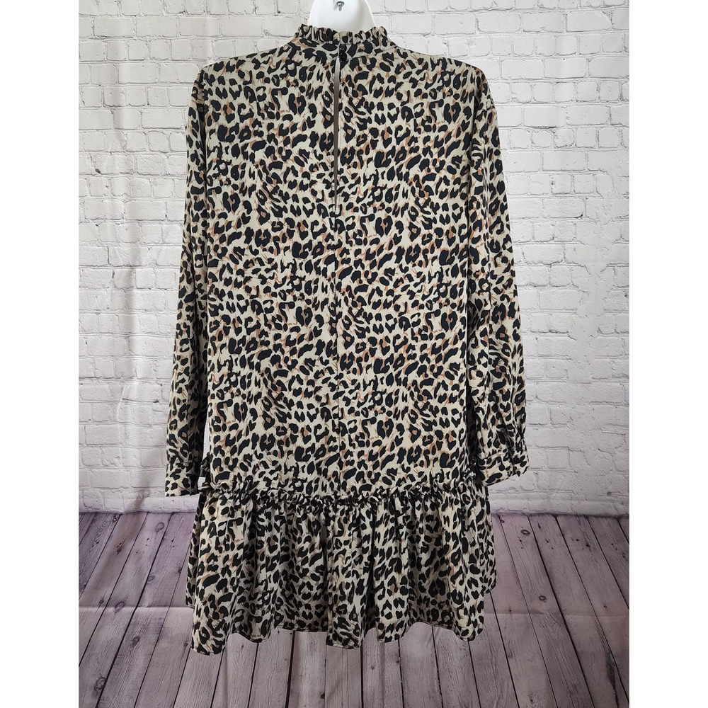 Asos Women's High Ruffle Neck Long-sleeve Leopard Tiered Mini Dress 6 - Picture 6 of 8